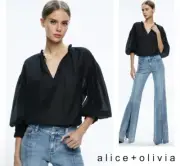 New! NWT ALICE + OLIVIA Julius Voluminous Oversized Silk Blend Peasant Blouse S
