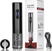 LeadwayTek Electric Wine Bottle Opener Rechargeable Professional Automatic Red Wine Corkscrew Opener Cordless Auto Reusable Easy Carry Wine Opener Set with Foil Cutter and USB Charging Cable,Black