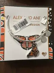 Alex and Ani Monarch Butterfly Bangle Shiny Silver Bracelet RARE NWT, Card & Box