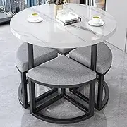 Snaweo Negotiation Table and Chair Set, Office Reception Room Club Table for 4, 31.5inch Office Reception Round Table, Meeting Table 5-Piece, for Lounge, Living Room(Light Gray)