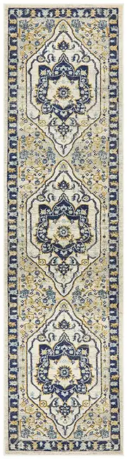 Blake Navy Blue Medallion Transitional Rug Hallway Runner