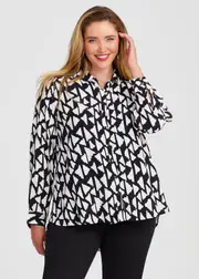 [Virtuelle] Taking Shape Natural Aztec Print Shirt Size 22 in Print, Viscose - Plus Size Women's Clothing Print