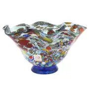 GlassOfVenice Murano Glass Millefiori Fazzoletto Bowl - Silver Aqua