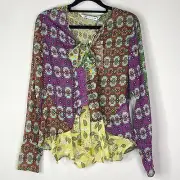New Zara Boho Whimsy Goth Scarf Y2K Semi Sheer Jeweled Blouse Women's Size Small