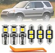 7pcs White LED Interior Lights Bulb Kit for Hon'da CR-V CRV 2002 2003 2004 2005 2006 Map Dome Trunk License Plate Lights Super Bright 6000K Interior Light Bulbs Package + Install Tool