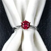 在飛比找Yahoo!奇摩拍賣優惠-戒指時尚單戒指女紅寶石1克拉正圓形925純銀不掉色紅色開口