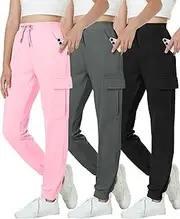 [EXARUS] Girls Cargo Pants Joggers Slim Fit with Zip Pockets Kids Quick Dry Lightweight Drawstring High Waisted 8-14Y