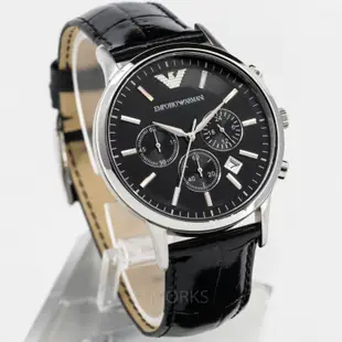 現貨 可自取 EMPORIO ARMANI AR2447 手錶 43mm 亞曼尼 皮帶 黑面盤 計時 男錶女錶