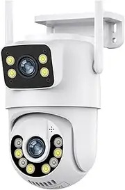 8MP IP Surveillance Camera 4K HD Dual Lens Outdoor WiFi Video Surveillance PTZ Camera Waterprf External AI Track ICsee(EU Plug,8MP Camera Add 64G)
