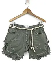 New One Teaspoon Denim Shorts Womens 24 Super Khaki Frankies Green