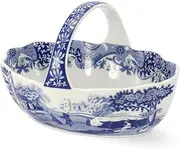[Portmeirion] Spode Blue Italian Handled Basket, Fruit Bowl, Centerpiece for Potpourri, Home Décor, Made of Porcelain, Measures 6-Inches (Blue/White)