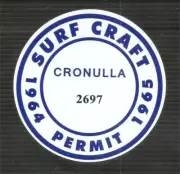 "CRONULLA SURFBOARD PERMIT" Sticker / Decal RETRO 60's SURFING SURF SKATE Car