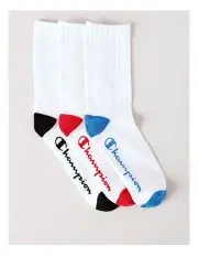 [Champion] Legacy Script Crew Socks 3 Pack in White