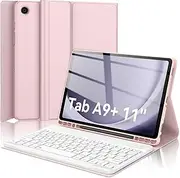 Keyboard Case for Samsung Galaxy Tab A9 Plus/A9+ 5G 11 Inch 2023 Model (SM-X210/X216/X218), Slim Lightweight Stand Cover with Magnetically Detachable Wireless Bluetooth Keyboard, S Pen Holder, Pink
