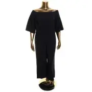 CALVIN KLEIN NEW Women's Navy Off-the-shoulder Crepe Jumpsuit 16 TEDO