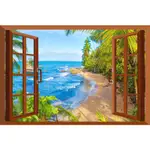 海邊風景海三維窗景貼紙牆藝術乙烯基貼花夏季海灘風景廚房裝飾壁紙海報圖片