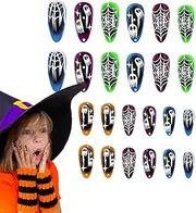 Halloween Nails Press, Scary Pumpkin Nails, Short Glitter Press Nails Mummy and Bat Halloween Fake Nail Glue Nails for Nail Arts Decoration