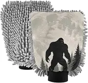 XYMZR Forest Moon Sasquatch Absorbent Microfiber Car Wash Mitt, Funny Cute Anime Scratch Free for Cars Cleaning, Home Cleaning Mitts, 2 Pack, 10.24” L x 7.09” W