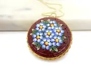 Unique Vintage Micro Mosaic Millefiori Rare Pendant Necklace 1960's Flower