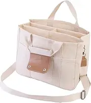 [ZDLNYF] Women's Canvas Tote Bag with Pockets Large Capacity Crossbody Shoulder Bag Multi-pocket Handbags Practical Mommy bag