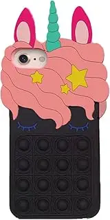 Asgens Fidget Pop Case for iPhone 6/6S/7/8/SE 2020, Cute Lovely Black Magic Unicorn Pressure Relieve Fidget Push Bubbles Silicone Soft Phone Case for Apple 6/6S/7/8/SE 2020 4.7 inch