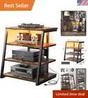 4-Tier AV Media Stand with Power Strips, Corner TV Stand with LED Lights, Rac...