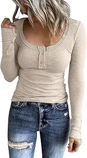 [Generic] Womens T Shirts Long Sleeve Solid Button Up Casual Fashion Blouse Crewneck Summer Tops Top for Women