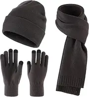 [Home Prefer] Men's Knit Beanie Hat Scarf Gloves Cold Weather Set Long Neck Scarf Touchscreen Gloves Winter Hat for Men