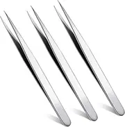 3 Pieces Straight Pointed Tip Tweezers Isolating Tweezers Eyelash Extensions Lash Pointed Blackhead Remover Precision Eyebrow Splinter (Silvery, One size)