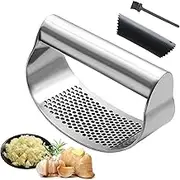 Kitchen Garlic Rocker, Garlic Crusher, Stainless Steel Garlic Press, Garlic Peeler and Cleaning Brush with Ginger Crusher, for Home Kitchen Restaurant Gadgets, Easy Using Cleaning