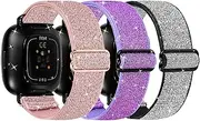 Adjustable Solo Loop Bands Compatible with Fitbit Versa 3 /Fitbit Versa 4/ Fitbit Sense/Fitbit Sense 2, Stretchy Braided Elastic Sport Strap Compatible for Fitbit Versa 3/4 Women Men(3 of Pack)
