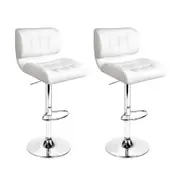 Leather Bar Stools with Backrest Gas Lift - White and Chrome - Set of 2
