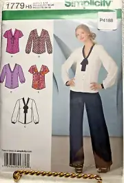 Simplicity Sewing Pattern 1779 H5 Misses Blouse with Collar & Sleeve Variations