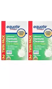 Equate Mint Fresh Antibacterial Denture Cleanser Twin Pack 120 ct Ex:03/26 Pack2
