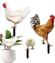 Rissunkv Chicken Yard Art Metal Stakes, Garden Decor Sculpture Statue, Exquisite Lawn Yard Art Standing Animal Decoration for Patio, Home Outdoor