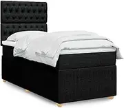 vidaXL Box Spring Bed with Adjustable headboard and Pocket Spring Mattress-King Single/Black Polyester/for Bedroom Comfort