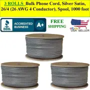 3 ROLLS Telephone Cable Bulk Phone Cord, Silver Satin, 26/4 Conductor), Spool