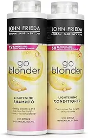 John Frieda Go Blonder Gradual Lightening for Natural Looking Sun Kissed Blonde Shampoo + Conditioner Set 2 x 500 ml for Blonde Hair, Amonia + Peroxide Free with Citrus + Chamomile Large Pack