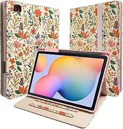 [E NET-CASE] Slim Case for Samsung Galaxy Tab S6 Lite 10.4 Inch 2024/2022/2020 with S Pen Holder, Shockproof Cover with Clear Transparent Back Shell,Multi-Angle Viewing (Blossoms)