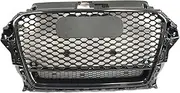 ABS Long Strips Trim Grill Chrome Grey Frame Strip Style Front Bumper Grille, Compatible For A3 S3 8V 2013-2016(RS3 Glossy Black)