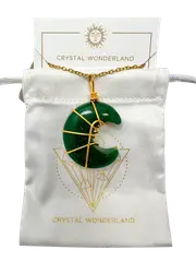 Green Aventurine Half Moon Shape Pendant Necklace Gold Healing Polished Tumbled