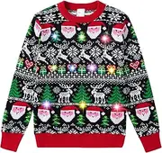 [Ahegao] Kids Ugly Christmas Sweater Xman Graphic Sweatshirts LED Light Up Knitted Pullover for 7-14Y