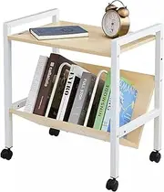 NOAEOU Metal Side Table with Book Shelf Organizer - 2-Tier - Use in Bathroom, Kitchen, Entryway, Hallway, Mudroom, Bedroom, Laundry Room (White/Modern Oak)
