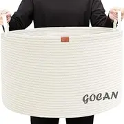 XXXL large storage basket woven basket 22"x22"x14" blanket basket for clothes pillows with Handles for toy basket white basket white