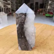 265g Natural Agate coexists with white crystal clusters Obelisk tower point