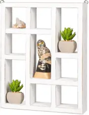 Rustic Wood Knick Knack Floating Shelf Weathered White - Wall Mounted or Freesta