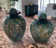 Canto Hand Blown Glass Cremation Urns for Ashes, Turquoise, Pair (Brand-New)