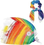 [YTYVAGT] Scrub Caps Women,Scrub Hats Suitable for Women,Watercolor Lines Rainbow