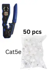 RJ45 Pass Through Crimping Tool with 50 RJ45 Cat5e Pass Through Connector Plugs