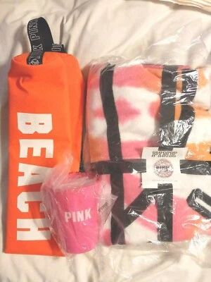 Victoria's Secret Towel. Plastic Cup With Floatie & Shoulder Can Cooler